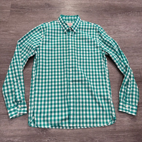 Brooks Brothers Shirt‎ Mens Large Green Button Up Red Fleece Gangnam Check Adult - Picture 1 of 11